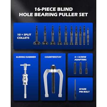 Orion Motor Tech Blind Hole Collet Bearing Race and Seal Puller Extractor Kit, Slide Hammer Pilot Insert Inner Internal Bearing Removal Tool Set, 16PCS
