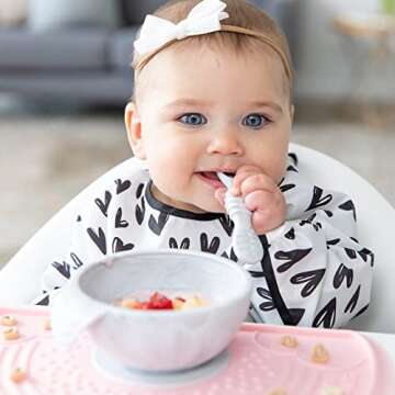 Bumkins Baby Bowl, Silicone Baby Feeding Set with Suction for Baby and Toddler, Includes Spoon and L...