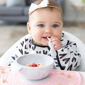 Bumkins Baby Bowl, Silicone Baby Feeding Set with Suction for Baby and Toddler, Includes Spoon and L...