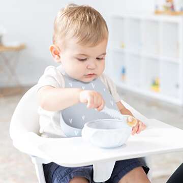 Bumkins Baby Bowl, Silicone Baby Feeding Set with Suction for Baby and Toddler, Includes Spoon and Lid, First Feeding Set, Essential for Baby Led Weaning for Babies 4 Months, Marble