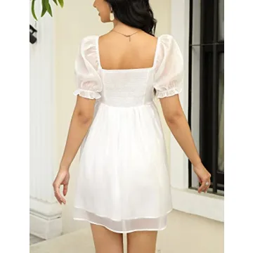 KOJOOIN Puff Short Sleeve Square Neck Babydoll Dress