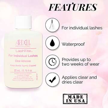 Ardell LashTite Lash Adhesive, Clear, Waterproof Lash Glue Long-Lasting, Strong Hold Eyelash Glue for Individual Lashes, 0.75 fl oz