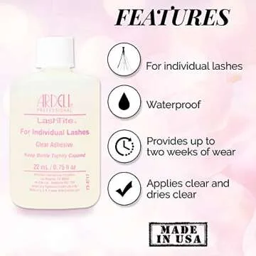 Ardell LashTite Lash Adhesive, Clear, Waterproof Lash Glue Long-Lasting, Strong Hold Eyelash Glue for Individual Lashes, 0.75 fl oz