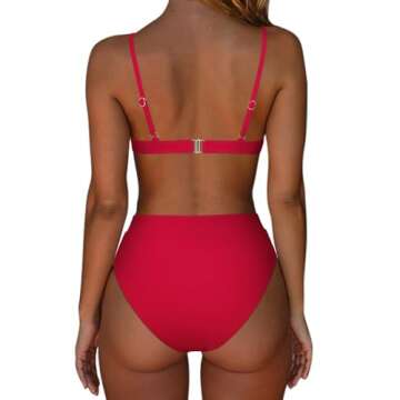 SUUKSESS Women High Waisted High Cut Bikini Sets Sexy Triangle Two Piece Swimsuits Push Up Bathing S...