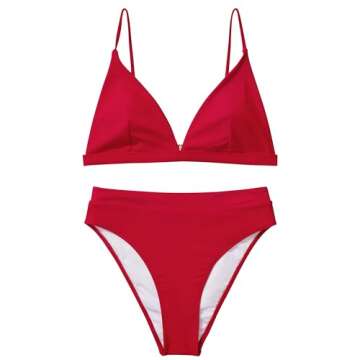 SUUKSESS Women High Waisted High Cut Bikini Sets Sexy Triangle Two Piece Swimsuits Push Up Bathing Suits (Red, L)