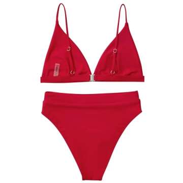 SUUKSESS Women High Waisted High Cut Bikini Sets Sexy Triangle Two Piece Swimsuits Push Up Bathing Suits (Red, L)