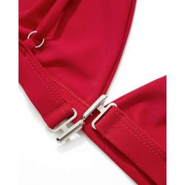 SUUKSESS Women High Waisted High Cut Bikini Sets Sexy Triangle Two Piece Swimsuits Push Up Bathing Suits (Red, L)