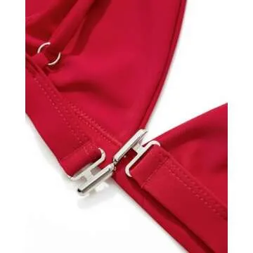 SUUKSESS Women High Waisted High Cut Bikini Sets Sexy Triangle Two Piece Swimsuits Push Up Bathing Suits (Red, L)