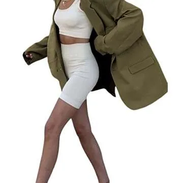 Grlasen Women Casual Elegant Long Sleeve Oversized Lapel Blazers Open Front Solid Work Office Jacket Blazer Green