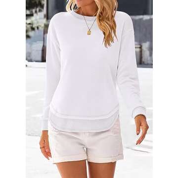 KIRUNDO Women's Casual Crewneck Sweatshirts 2024 Spring Fall Clothes Loose Long Sleeve Lightweight Pullover Shirts Tops (X-Large, Split-White)