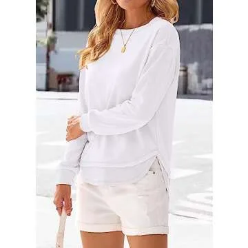 KIRUNDO Women's Casual Crewneck Sweatshirts 2024 Spring Fall Clothes Loose Long Sleeve Lightweight Pullover Shirts Tops (X-Large, Split-White)