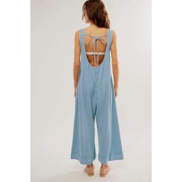 Ladyful Women's Summer Wide Leg Waffle Knit Jumpsuit, Casual Sleeveless Romper