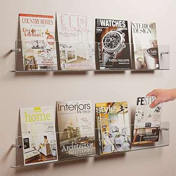 DuvinDD 2 Pack Acrylic Magazine Holder Rack Brochure Holder Wall Mount 24 inch Clear Hanging Magazin...