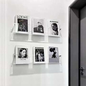 DuvinDD 2 Pack Acrylic Magazine Holder Rack Brochure Holder Wall Mount 24 inch Clear Hanging Magazine Rack Floating Bookshelf for Literature Pamphlet Organizer for Room Office, with Mounting Kit