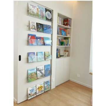 DuvinDD 2 Pack Acrylic Magazine Holder Rack Brochure Holder Wall Mount 24 inch Clear Hanging Magazine Rack Floating Bookshelf for Literature Pamphlet Organizer for Room Office, with Mounting Kit