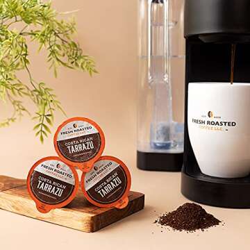 Fresh Roasted Coffee, Costa Rica Tarrazu, Medium Roast, 72 Pods for K Cup Brewers