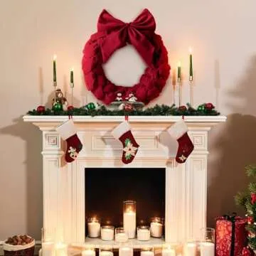 Barydat Christmas Velvet Wreath 14" Wreaths for Front Door Velvet Christmas Wreath Ornament with Bow for Party Table Fireplaces Porch Walls New Years Home Decor