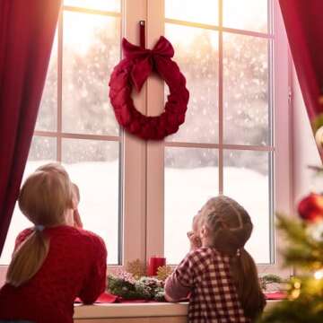 Barydat Christmas Velvet Wreath 14" Wreaths for Front Door Velvet Christmas Wreath Ornament with Bow for Party Table Fireplaces Porch Walls New Years Home Decor