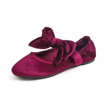 FEVERSOLE Mary Jane Flats with Bow Tie Strap for Women