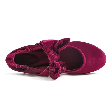 FEVERSOLE Mary Jane Flats with Bow Tie Strap for Women