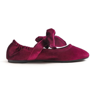 FEVERSOLE Mary Jane Flats with Bow Tie Strap for Women