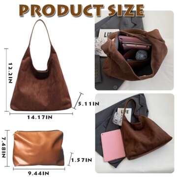 Slouchy Suede Bags for Women Retro Tote Bag Suede Slouchy Bag Hobo Handbag Office Daily Casual Bags ...