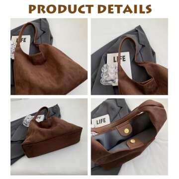 Slouchy Suede Bags for Women Retro Tote Bag Suede Slouchy Bag Hobo Handbag Office Daily Casual Bags Tote Handbag-With Pu Leather Clutch Purse-Dark brown