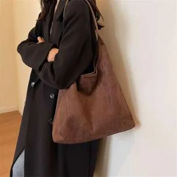 Slouchy Suede Bags for Women Retro Tote Bag Suede Slouchy Bag Hobo Handbag Office Daily Casual Bags Tote Handbag-With Pu Leather Clutch Purse-Dark brown