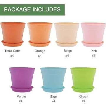 SwinDuck 4 inch Plant Pots, 28 Pack Small Plastic Planters with Drainage Holes and Saucers for Flowers Plants, Succulents, Seed Starting Pots, Colorful