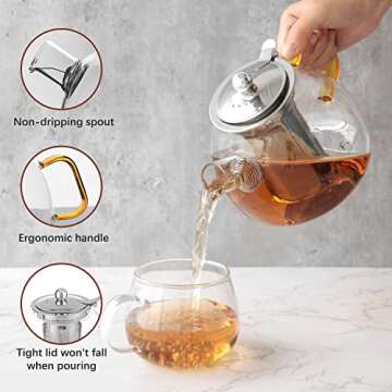 Elegant Glass Teapot 40oz with Infuser for Loose Tea