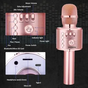 BONAOK 3-in-1 Bluetooth Karaoke Microphone for All Ages