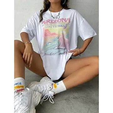SOLY HUX Women's Graphic Tees Cute Print Short Sleeve Tee Preppy Clothes Casual Vintage Summer Oversized T Shirt Top White L