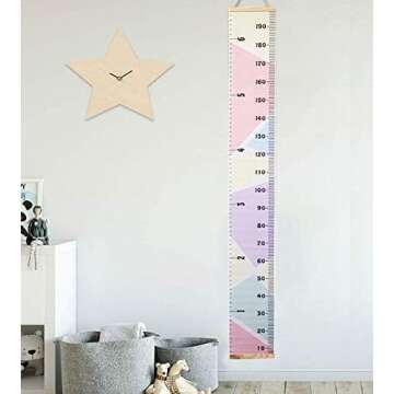 MinoMia Kids Growth Chart, Wood Frame Fabric Canvas Height Measurement Ruler from Baby to Adult for Child's Room Decoration 7.9 x 79in (7.9 x 79in, Colorful)