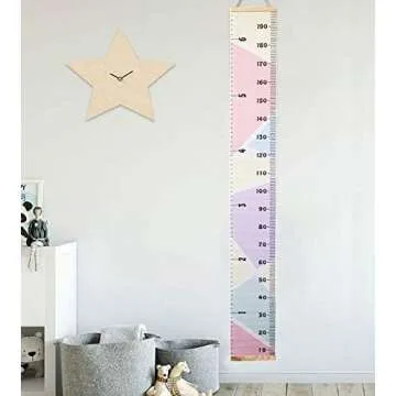 MinoMia Kids Growth Chart, Wood Frame Fabric Canvas Height Measurement Ruler from Baby to Adult for Child's Room Decoration 7.9 x 79in (7.9 x 79in, Colorful)