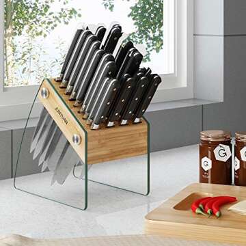 23 Slot Clear Knife Block Without Knives, Kitchen Knife Holder Organizer Stand Durable Bamboo Knife Dock Rack for Kitchen Cutlery Storage Accessories (Horizontal slot)