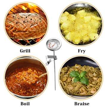 Cibeat Deep Fry Thermometer with 12" Stainless Steel Food Grade Probe and Clip, Fast Instant Read Large 2" Dial, Temperature Range 50 to 550 ºF / 10 to 290°C, Best for Turkey, BBQ, Grill