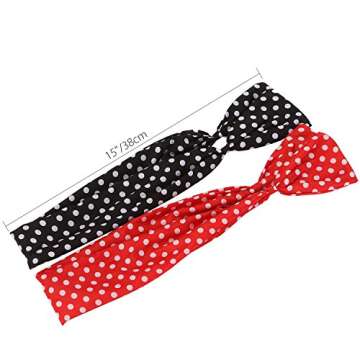 Sea Team Wire Headband Stylish Retro Bowknot Polka Dot Wire Hair Holders for Women and Girls Red