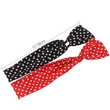 Sea Team Wire Headband Stylish Retro Bowknot Polka Dot Wire Hair Holders for Women and Girls Red