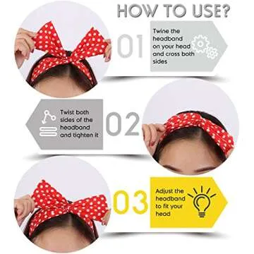 Sea Team Wire Headband Stylish Retro Bowknot Polka Dot Wire Hair Holders for Women and Girls Red