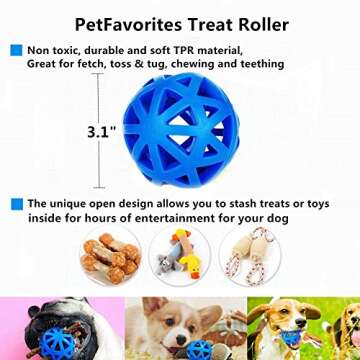 PETFAVORITES Treat Dispensing Dog Toy IQ Balls - Interactive Chew Toys and Smart Food Puzzle for Boredom, Dental Teething, Slow Down Feeding, 4 Pack.