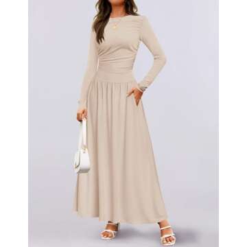 ZESICA Women's Long Sleeve Spring Maxi Dress with Pockets - Casual, Flowy, and Versatile