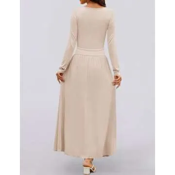 ZESICA Long Sleeve Maxi Dress with Pockets for Women