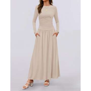 ZESICA Long Sleeve Maxi Dress with Pockets for Women