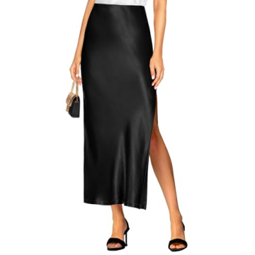 Women's 2024 Summer Satin Maxi Skirts High Waisted Fall Silk Casual A-Line Cocktail Party Long Skirt...