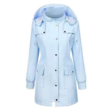 Raincoat for Women Rain Jacket Waterproof Rain Coat Detachable Hood Trench Coats Lined Windbreaker T...