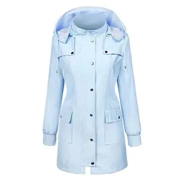 Raincoat for Women Rain Jacket Waterproof Rain Coat Detachable Hood Trench Coats Lined Windbreaker T...