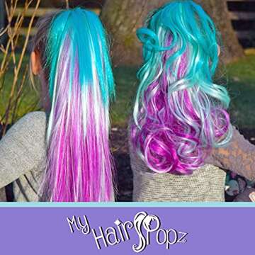 My Hair Popz Deluxe Synthetic Fiber Ponytail Hair Extensions | Heat and Tangle Resistant Colored Hai...