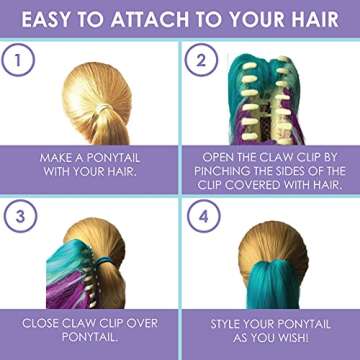 My Hair Popz Deluxe Synthetic Fiber Ponytail Hair Extensions | Heat and Tangle Resistant Colored Hair Extensions for Kids | Easy to Attach Ponytail for Child Friendly Use | Claw Clip | Ombre Mermaid