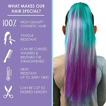 My Hair Popz Deluxe Synthetic Fiber Ponytail Hair Extensions | Heat and Tangle Resistant Colored Hair Extensions for Kids | Easy to Attach Ponytail for Child Friendly Use | Claw Clip | Ombre Mermaid