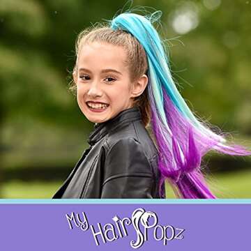 My Hair Popz Deluxe Synthetic Fiber Ponytail Hair Extensions | Heat and Tangle Resistant Colored Hair Extensions for Kids | Easy to Attach Ponytail for Child Friendly Use | Claw Clip | Ombre Mermaid